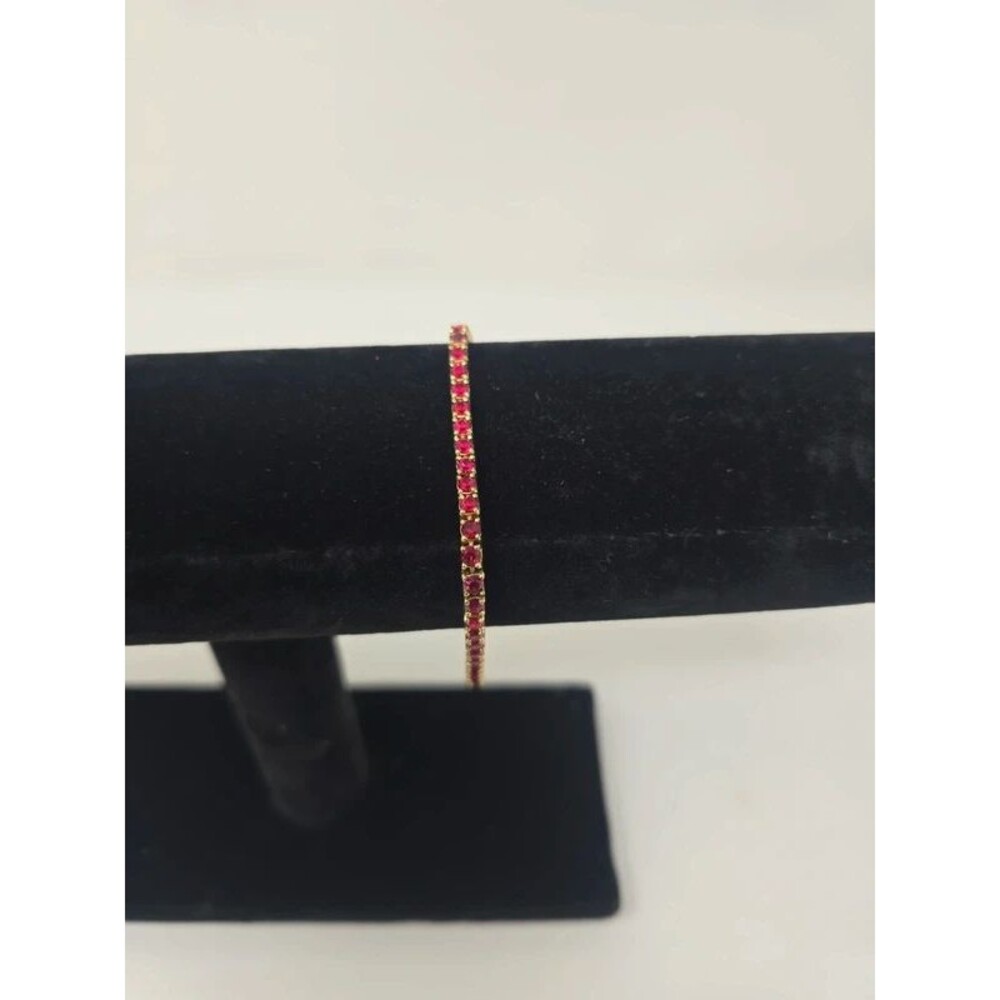 Gold Tone Red Rhinestone Tennis Bracelet Red Crystal Stones Fashion Jewelry Chin